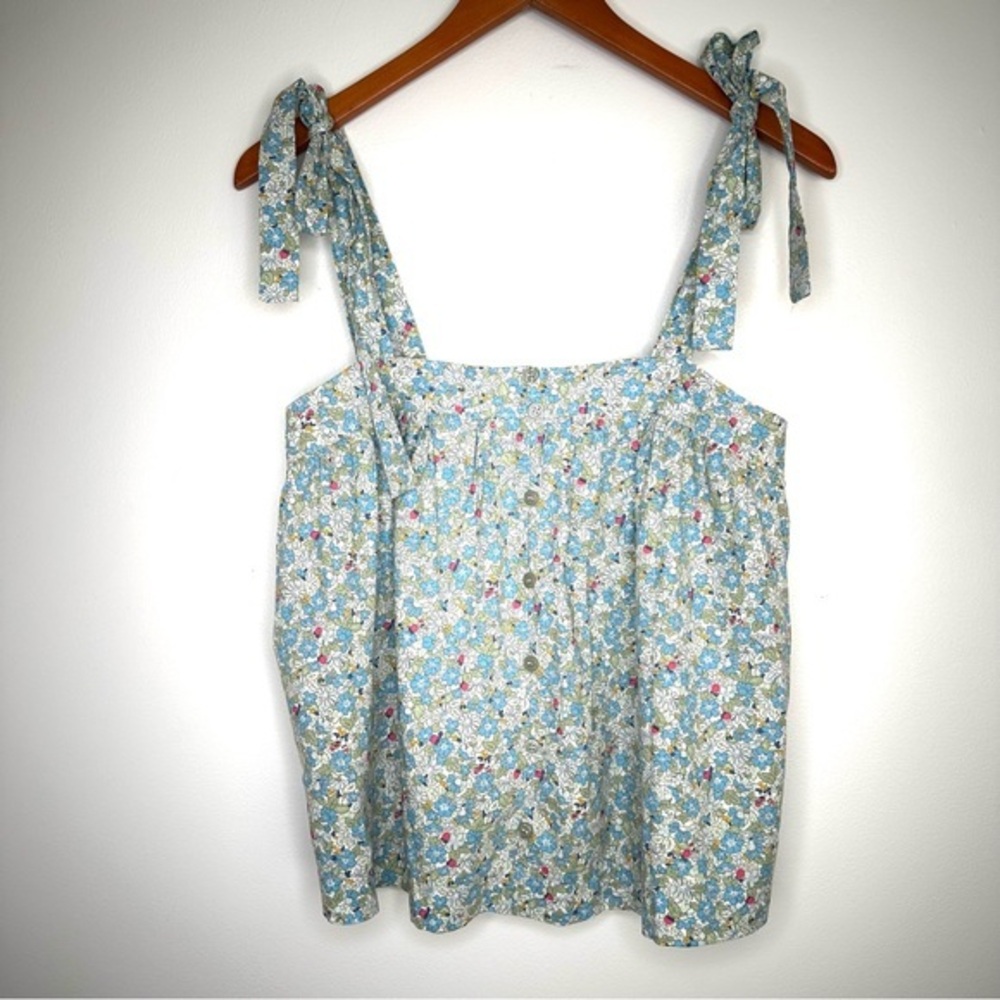 &merci Floral Tie-Strap Camisole Lined Top Light Blue Size Large